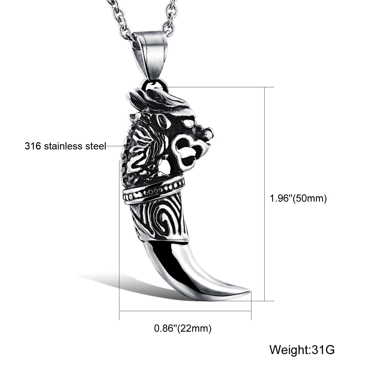 Man Wolf Tooth Necklace Pendant For Men Boy Fashion Brave Wolf Tooth Dragon Stainless Steel Vintage Jewelry Necklaces GX943