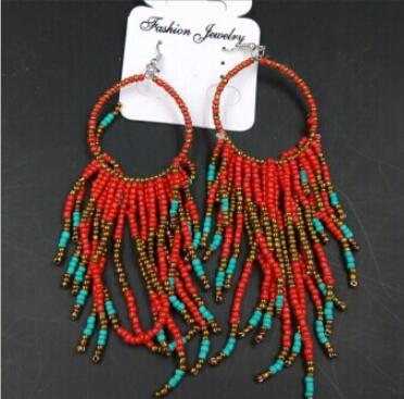 hot Exaggeration Large circle Fashion Women Multilayer Tassels Earrings 8 color Vintage Bohemia Handmade Beaded Earrings
