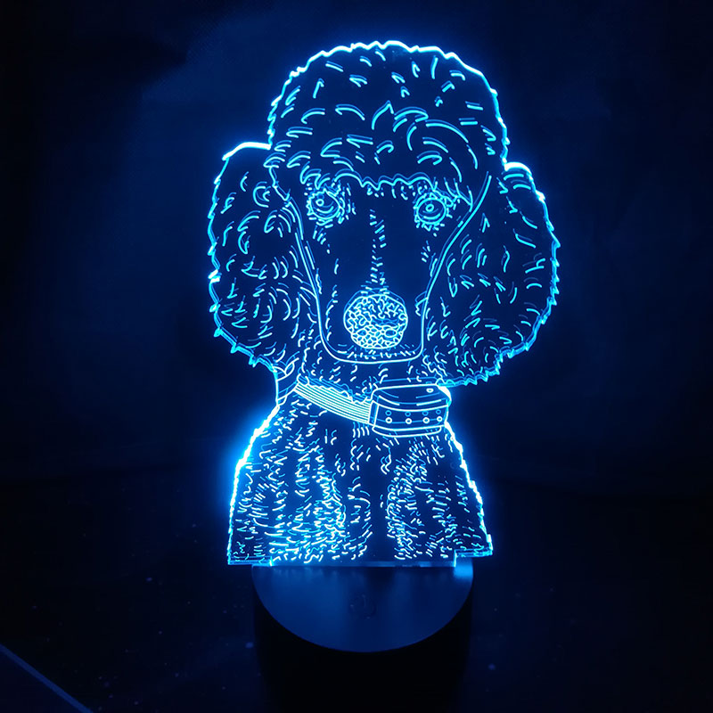 Cute Poodle Moulding Dog 3D Table Lamp Acrylic Panel USB Cable 7 Colors Change Touch Night Light Home Decor Kids Christmas Gift