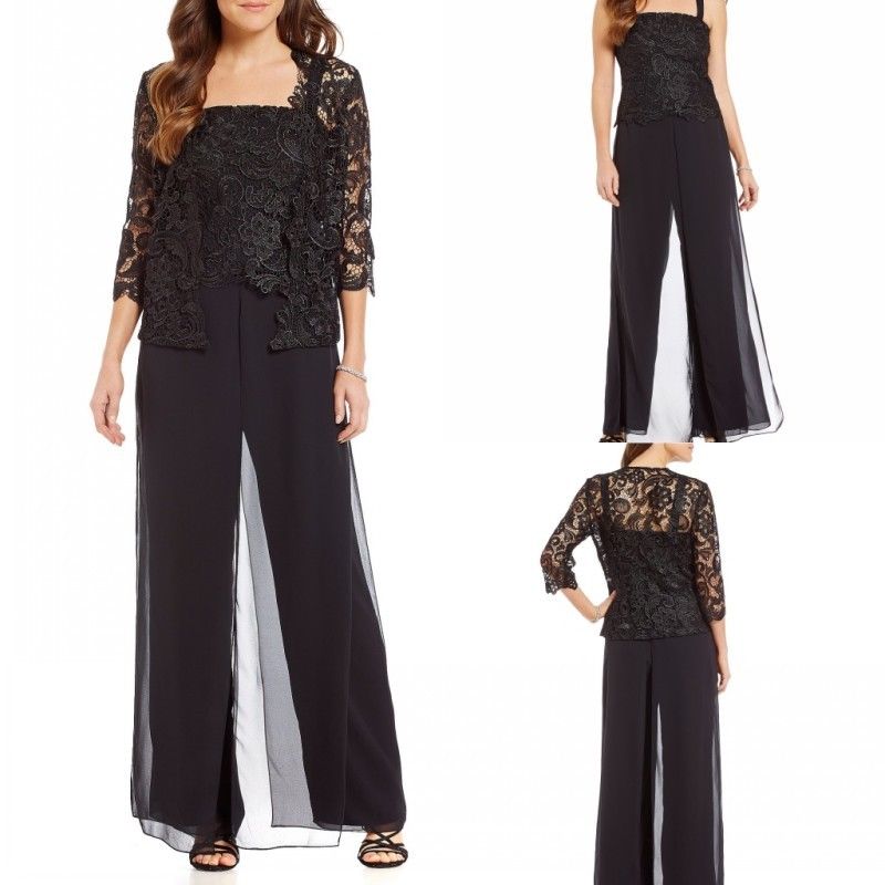 Cheap Pink Mother Of The Bride Pant Suits With Jacket Chiffon Lace Beach Wedding Guest Mothers Groom Dress Formal Outfit Garment Wear