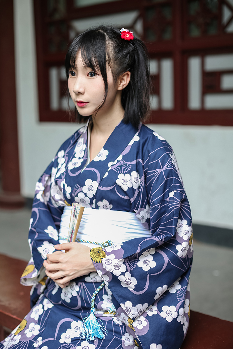 Asian Standard Traditional Japanese Floral Kimono with Obi Women's Cotton Bath Robe Yukata Female Vintage Cosplay Costume Evening Dress