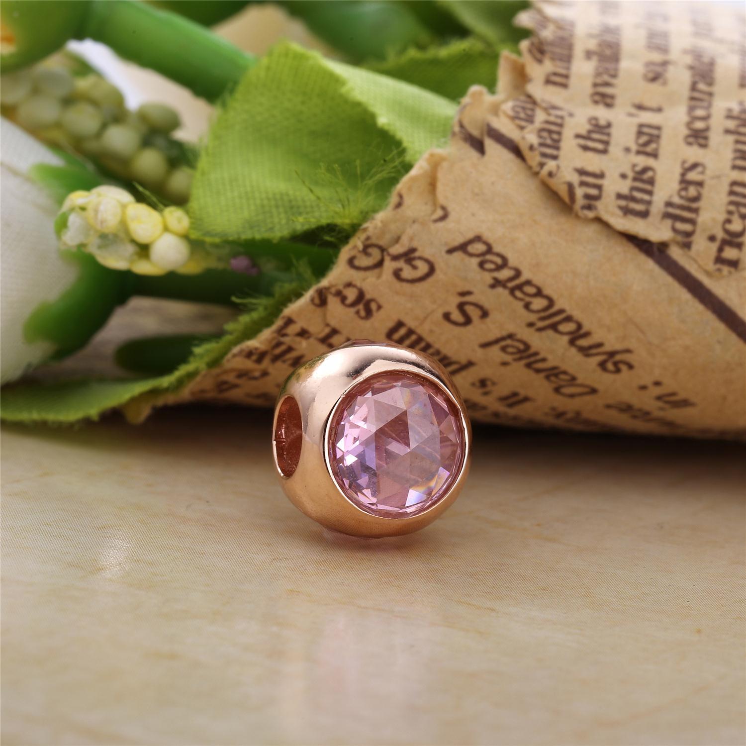 18CT Rose Gold Plated Over 925 Sterling Silver Charm Bead Fits European Jewelry Bracelets and Necklaces