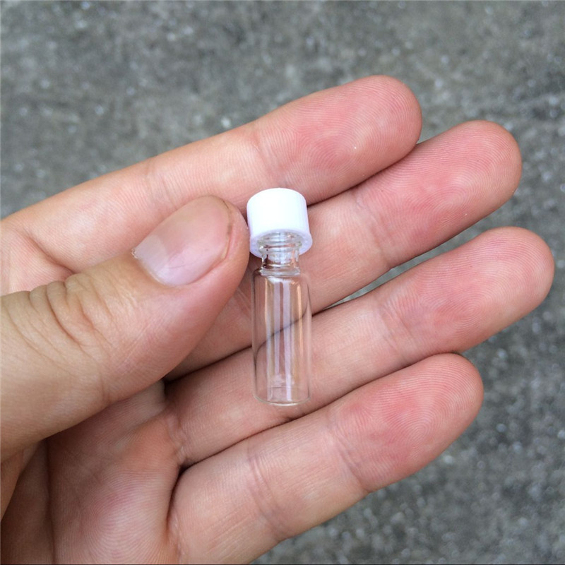 1ml Glass Bottles Vials White Plastic Cap Empty Tiny Transparent Glass Bottle Jars Screw cap 10*28*6mm Wholesale 100pcs