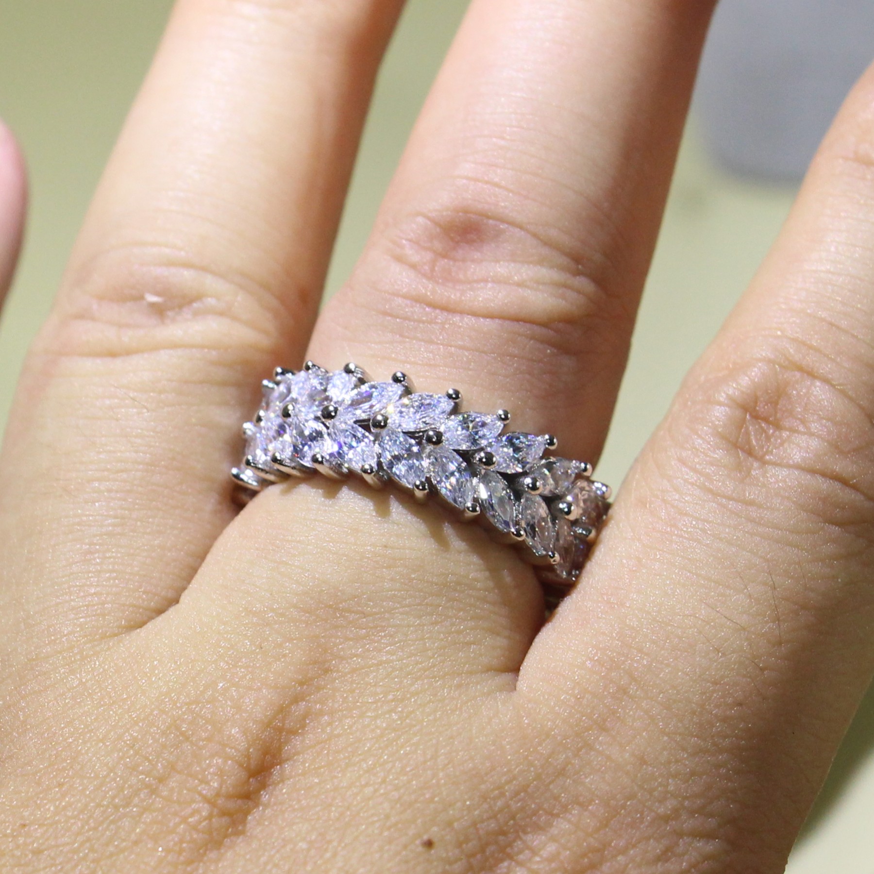 Sterg Sier Marquise White Topaz Dia Wedding Band Ring for Women