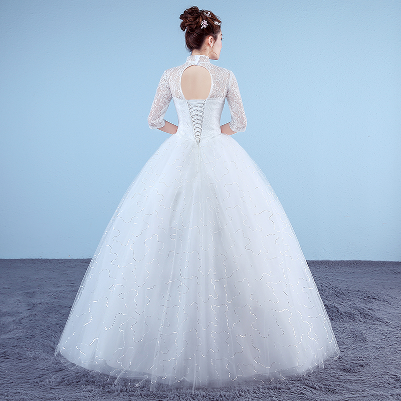 Real Photo Wedding Dresses 2018 High Neck Korean Style Red Romantic Bride Princess Lace with Gold Embroidery Vestido De Novia