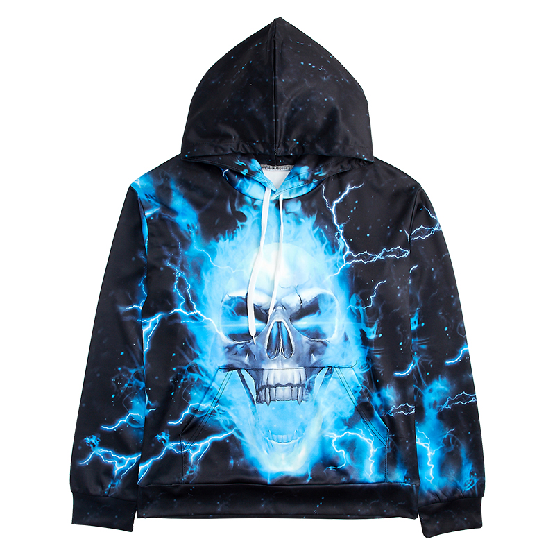 2018 Men Women Blue Flame Skeleton Skull Hoodies 3D Hoodie Hoody Pullover Sweatshirts Streetwear Tracksuit Plus EUR Size S-3XL