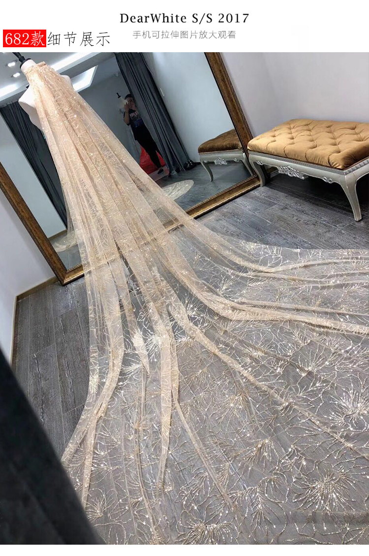 Luxury Wedding Veils Bling Beaded 3.5 M Long 3M Width Champagne Gold Bridal Veil One Layer Wedding Veils
