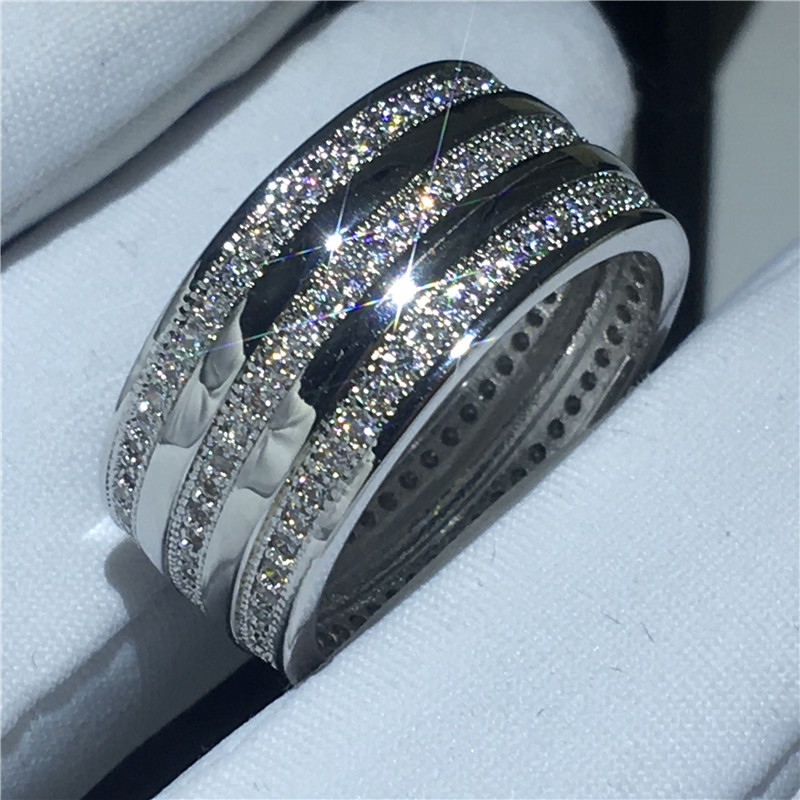 Fashion Lady ring 3 Rows 5A Cz Stone White Gold Filled Engagement wedding band ring for women Bridal Finger Jewelry