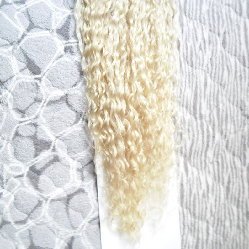 Blonde Human Hair i tip hair extensions Pre Bonded Remy Human Fusion keratin stick tip hair extensions kinky Curly Keratin Capsules 100g