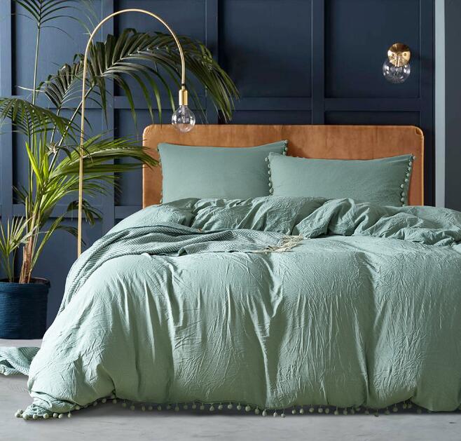 Solid Color Bedding Set with Tassel Brief Chic Style Sheet Duvet Cover Pillowcase Home Wedding Decoration