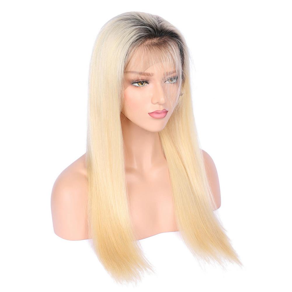1bT#613 Glueless Full Lace Human Wig with Baby Hair Pre Plucked 150 Density Brazilian Remy Hair Ombre Blonde Human Hair Wigs