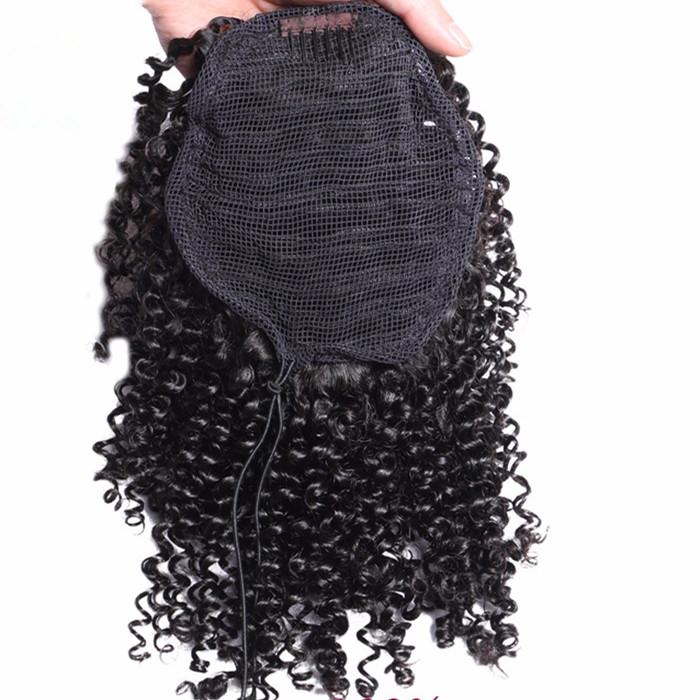 3b 3c clip in mongolian kinky curly ponytail hair extension jet black hair drawstring ponytails with combs 100g-160g