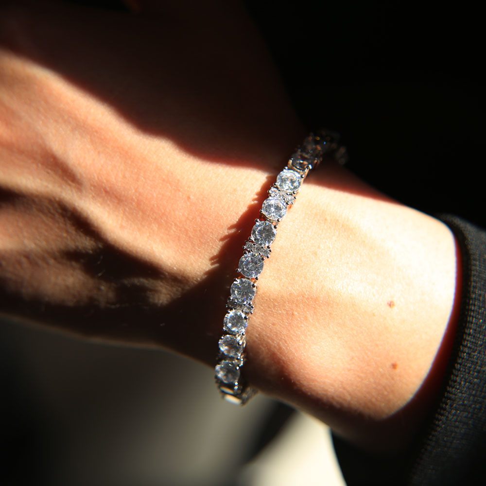 Round Cut mens Tennis Bracelet Zirconia Triple Lock Hiphop Jewelry Cubic Luxury Crystal CZ Men classic Charm Bracelets gift