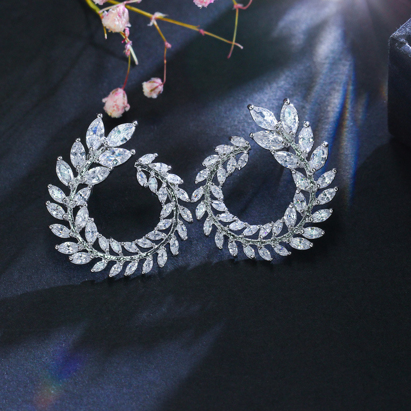 Bride Wedding White Gold Plated CZ Flower Earrings Necklace Ring Bracelet 4in 1 Jewelry Set for Girls Women LY-085 Z260313