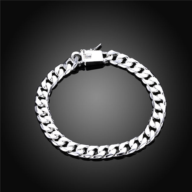 8MM side chain hand chain - male money sterling silver plated bracelet ;Hot sale men and women 925 silver bracelet SPB227