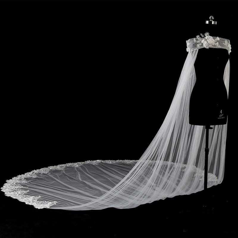 2020 Luxurious Off Shoulder 3D Flowers Crystal 115inch Cathedral Train Wedding Bridal Wraps Applique Lace Wedding Bridal Capes