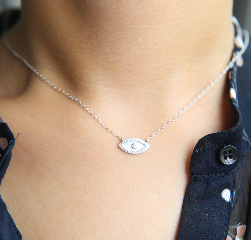 Turkish evil eye necklace 5 colors 100% 925 sterling silver jewelry lovely eye charm lucky girl gift fine silver chain collar jewelry