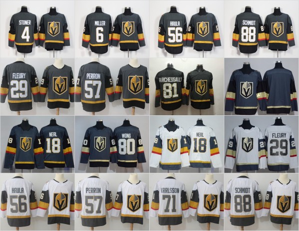 

2018 Vegas Golden Knights 29 Marc-Andre Fleury 18 James Neal Tyler Wong 4 Clayton Stoner Erik Haula Nate Schmidt Colin Miller Hockey Jersey, Black;red