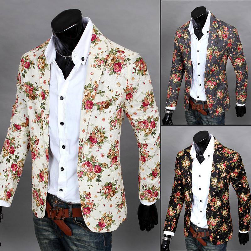 

Men's Blazers Men Clothing Mens Blazer print Jacket Stylish Fancy floral Males Suits Blazers with high quality, White