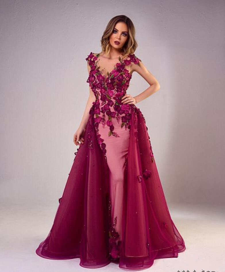 tony chaaya mermaid prom dresses with detachable train beads evening gowns lace applique sleeveless luxury party dress