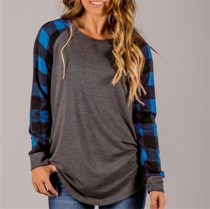 Autumn T Shirts For Women With Print Plaid High Quality Casual Tops Cotton Loose Woman Clothing Long Sleeve T-Shirt