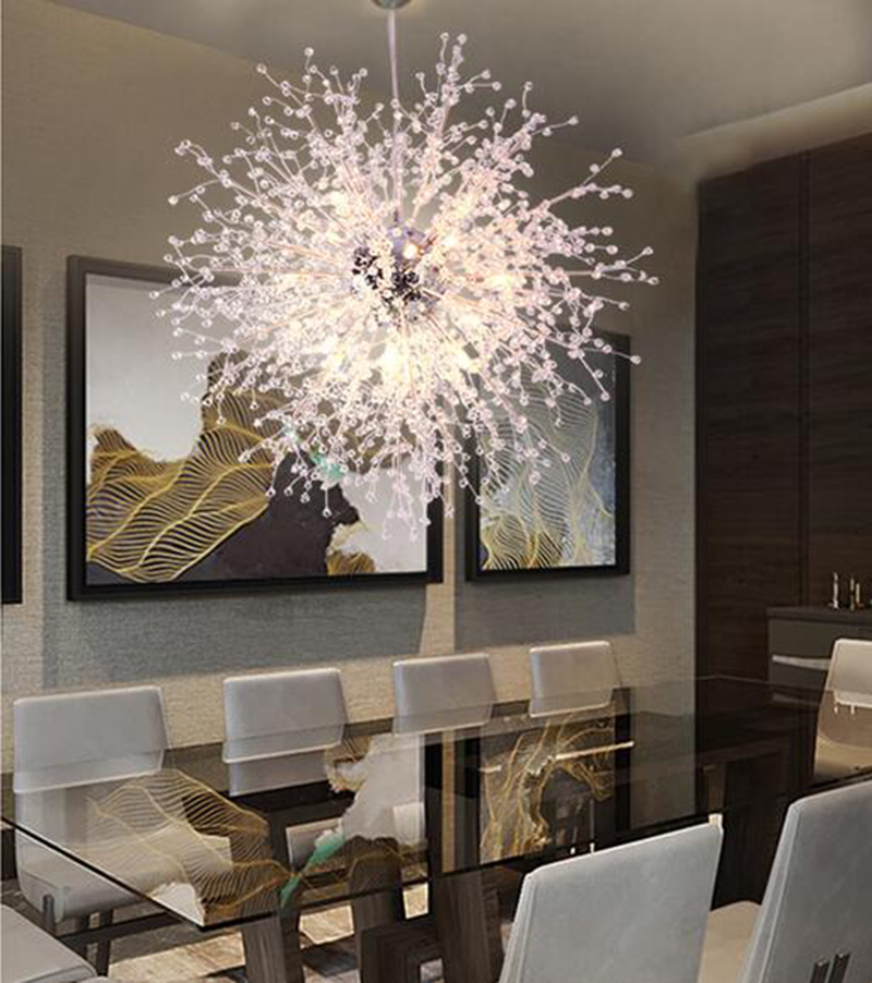 Modern Firework Chandeliers Lighting Crystal Pendant Light Dandelion Hanging Lamp for Bedroom Kitchen Dining Room Indoor Lighting Fixture