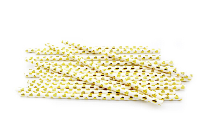 Paper Straws Metallic Gold heart star Foil Stripe Paper Straws Gold Foil Stripe Paper Straws Party Supplies