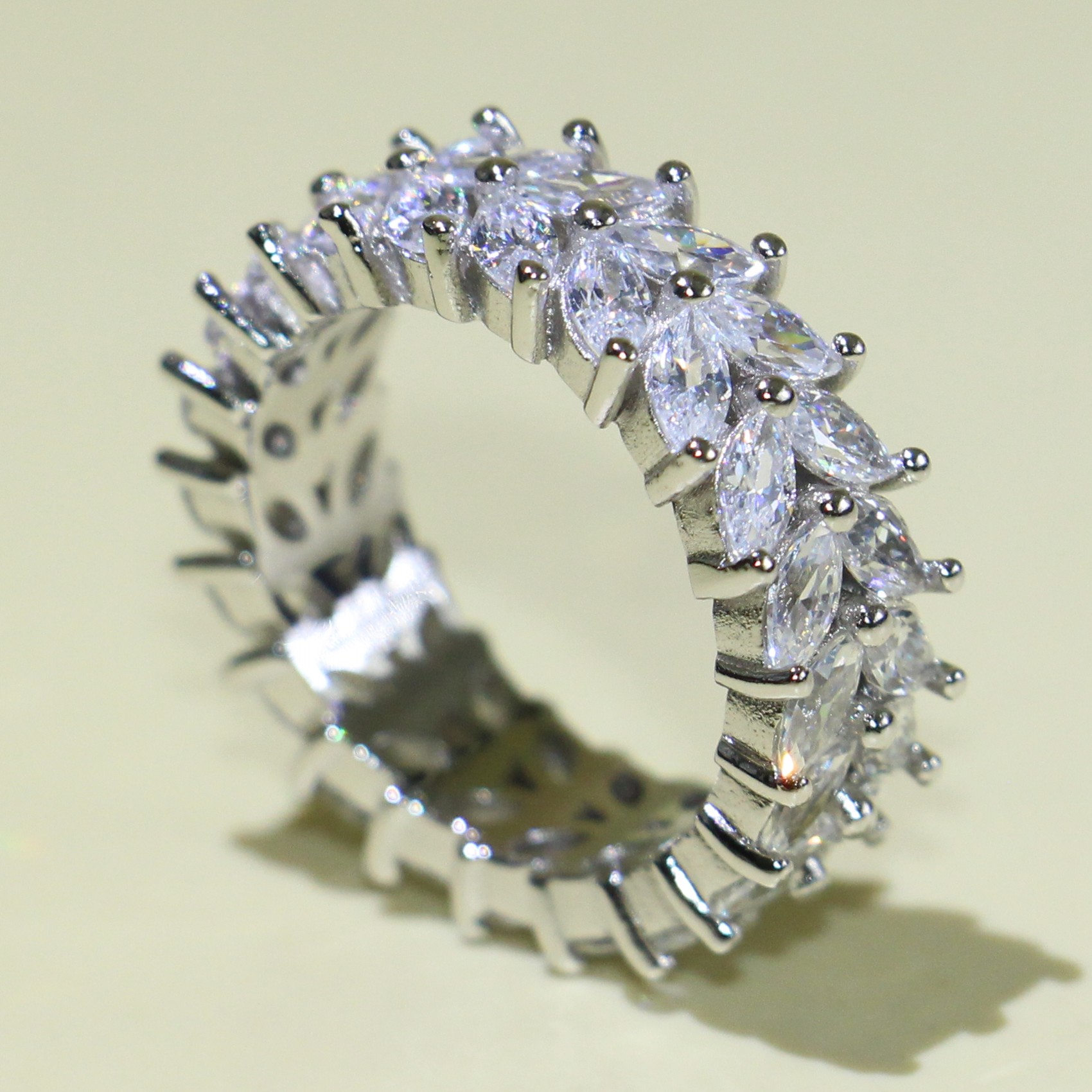 Sterg Sier Marquise White Topaz Dia Wedding Band Ring for Women