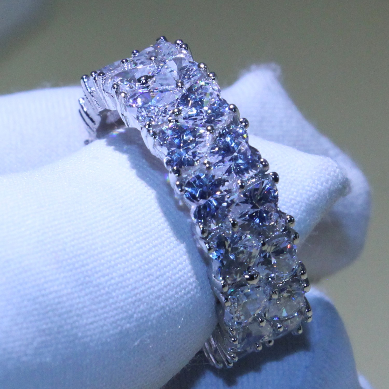 Size 5-10 Lots of Stock Luxury Jewelry 925 Sterling Silver Full Heat Shape 5A Cubic Zirconia Stack Party Women Wedding Band Ring for Lovers