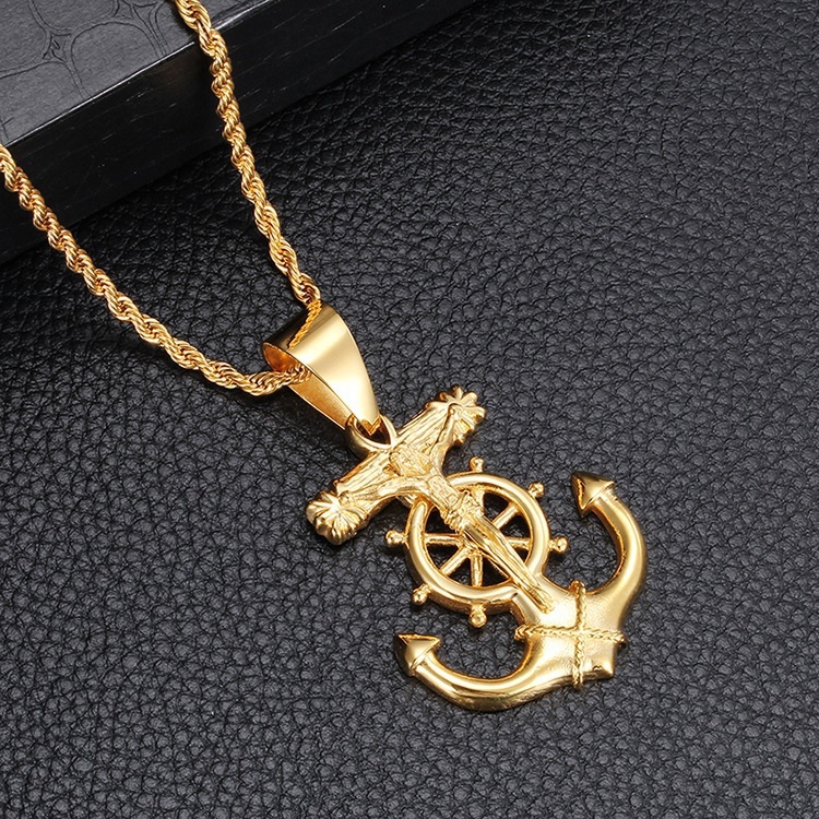 Titanium Steel Necklace Personality Tide Anchor Pendant Stainless Steel Mens Pendant Color Gold293m