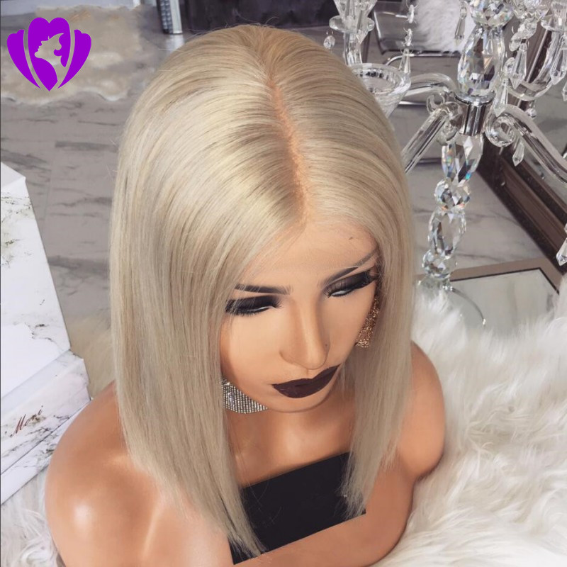 Free shipping Straight Short Blonde Bob wig Middle part Synthetic lace front Wig cosplay heat resistant for Women