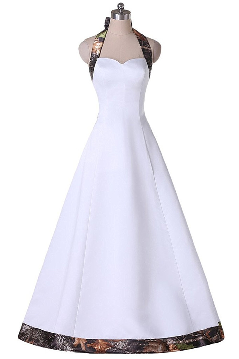 2017 Simple Sexy Camo Halter Bow A-Line Wedding Dresses With Satin Floor-Length Plus Size Wedding Party Bridal Gowns Vestido De Novia BW20