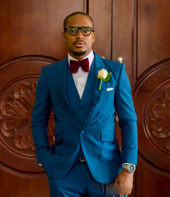 peacock blue mens prom tuxedos suits tuxedos notch lapel center vent groom tuxedos wedding suits for men jacketpantsvestbowtie