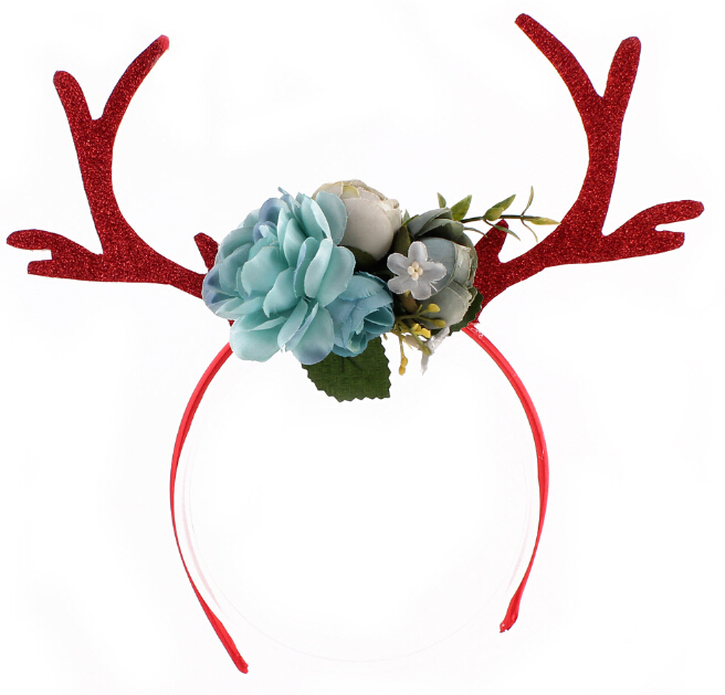 Christmas Headband Elk Deer Antlers Ear Hair Hoop with Flowers Antlers Costume