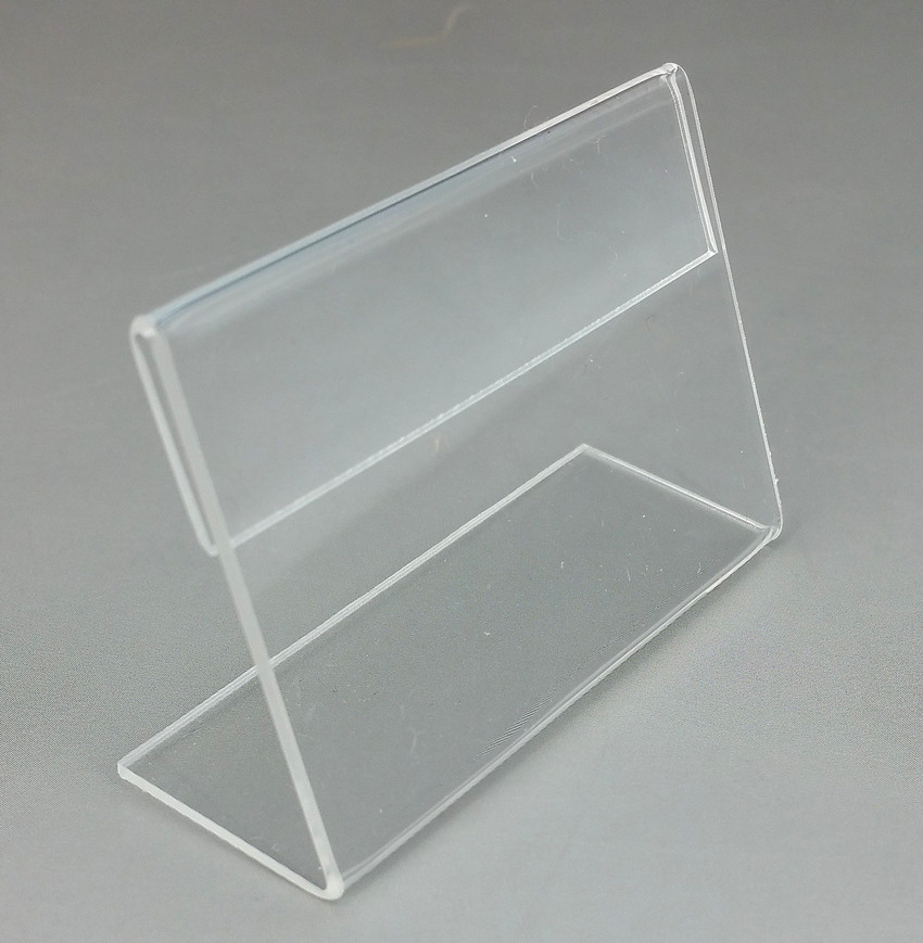 Acrylic T1.3mm Clear Plastic Table Sign Price Tag Label Display Paper Promotion Card Holders Small L Shape Stands 50pcs