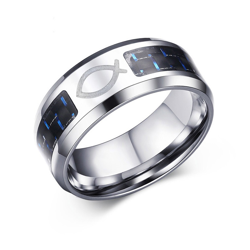 Religious Beliefs Mens Ring with Blue Carbon Fiber 8MM Wide Stainless Steel Rings Jesus Christian Fish Rings for Men Women Jewelry 
Religious Beliefs Mens Ring with Blue Carbon Fiber 8MM Wide Stainless Steel Rings Jesus Christian Fish Rings for Men Women Jewelry