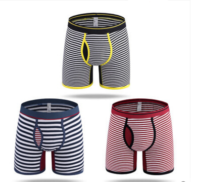 IYUNYI 3Pcs\lot Men Long Boxer Cotton Striped Boxer Shorts Men Underwear Mid Waist Underpants Long Leg Shorts