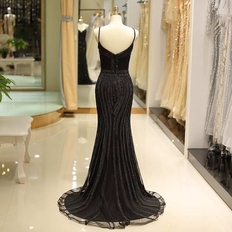 Champagne And Black Two Colors Evening Dresses Spaghetti Sleeveless Mermaid Prom Back Zipper Tiered Ruffle Size US Party Gown