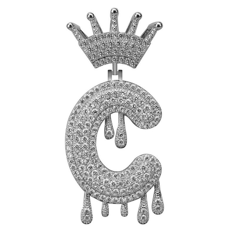 Men Women New Fashion Hip Hop Necklaces White Gold Full CZ Crowm Letters Pendant Necklaces Rapper Jewlery Nice Gift for Friend