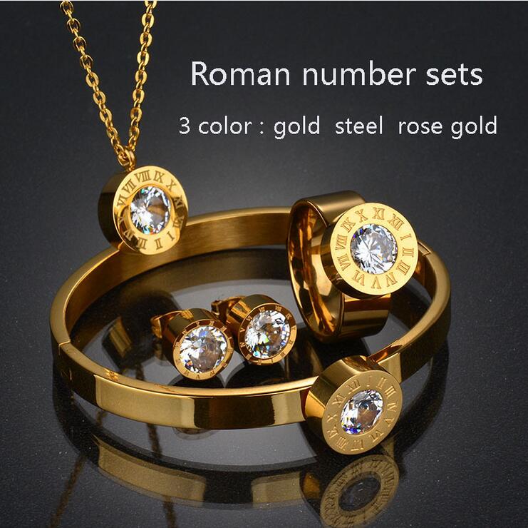 Stainless Steel Dubai CZ Ring Bracelet Earrings Necklace Set Rose Gold Color CZ Stone Jewelry Set for Women, 18k gold / silver / rose gold
Stainless Steel Dubai CZ Ring Bracelet Earrings Necklace Set Rose Gold Color CZ Stone Jewelry Set for Women, 18k gold / silver / rose gold