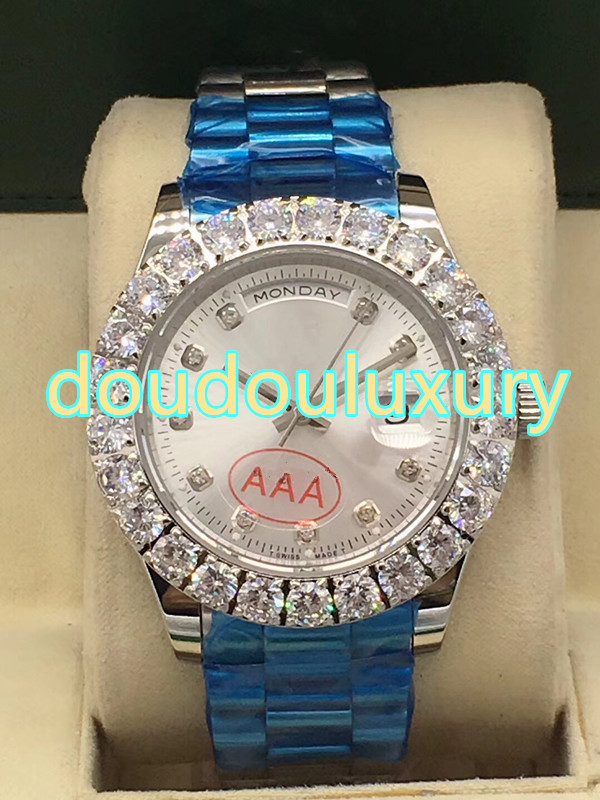Silver stainless steel men's watch Prong set diamond fashion watch fully automatic mechanical sports business watch, Silver face 2
Silver stainless steel men's watch Prong set diamond fashion watch fully automatic mechanical sports business watch, Silver face 2