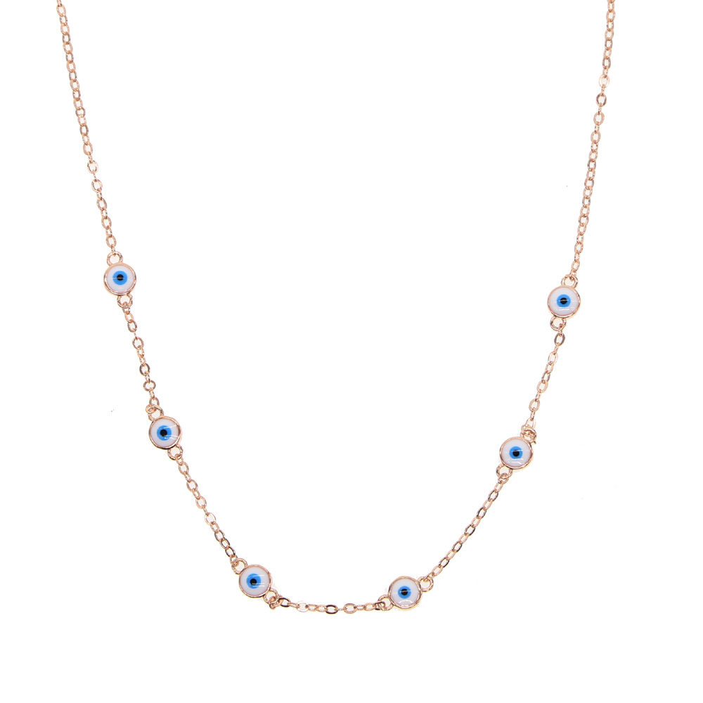 enamel white evil eye round dots charm link chain rose gold color lucky turkish evil eye women elegance fashion jewelry chain necklace