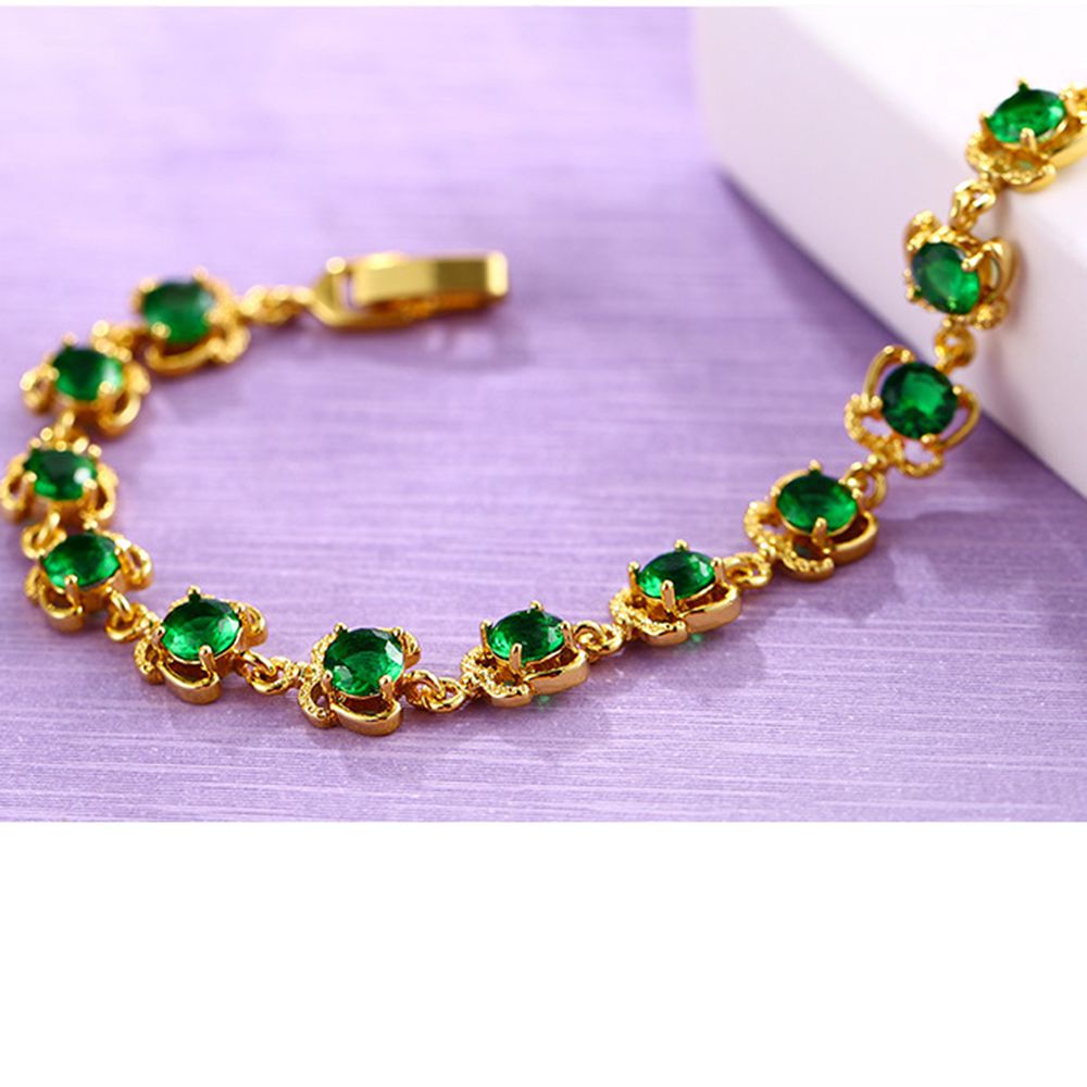 Emerald Bracelet Sparkling Jewelry 18k Yellow Gold Filled Girls Womens Bracelet Wrist Chain Gift 18cm Long Beautiful Gift