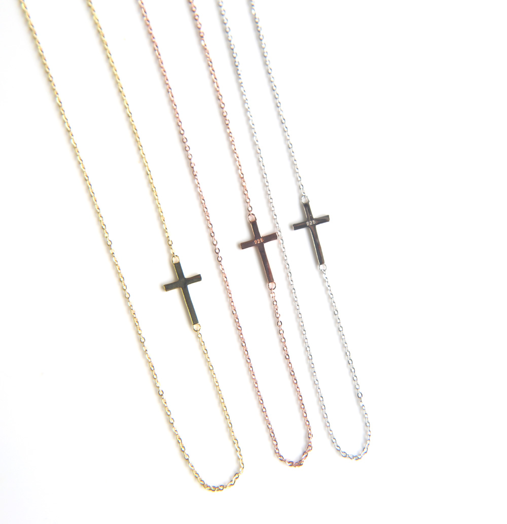 classic sideway cross necklace 925 sterling silver dainty chain Simple minimal cross charm delicate women girl chains