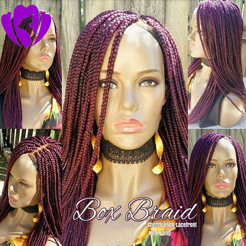 180density Burgundy Braided Wig with Baby Hair Heat Resistant Synthetic Lace Front Wigs for Black Women