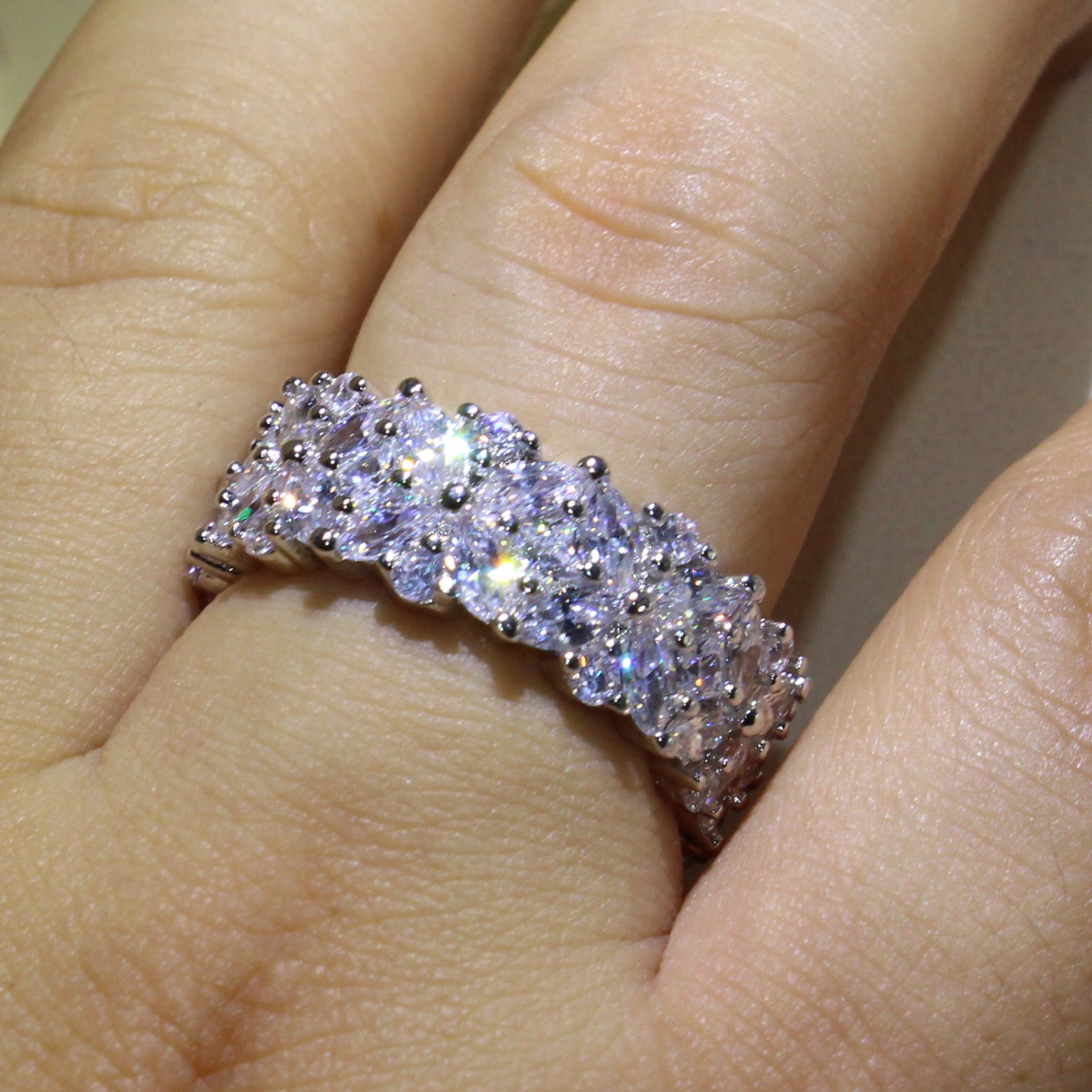 Marquise Topaz Dia 5A Zirconia Sterg Sier Party Wedding Ring