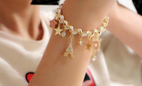 hot Fashion new star flower heart-shaped card rope Eiffel Tower crystal bracelet female fashion classic exquisite