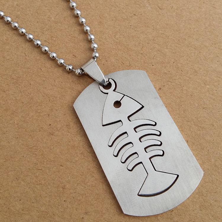 1pcs stainless steel double layer fish bone charm pendant necklace detachable fish bone necklace sea bottom animal bone necklace jewelry