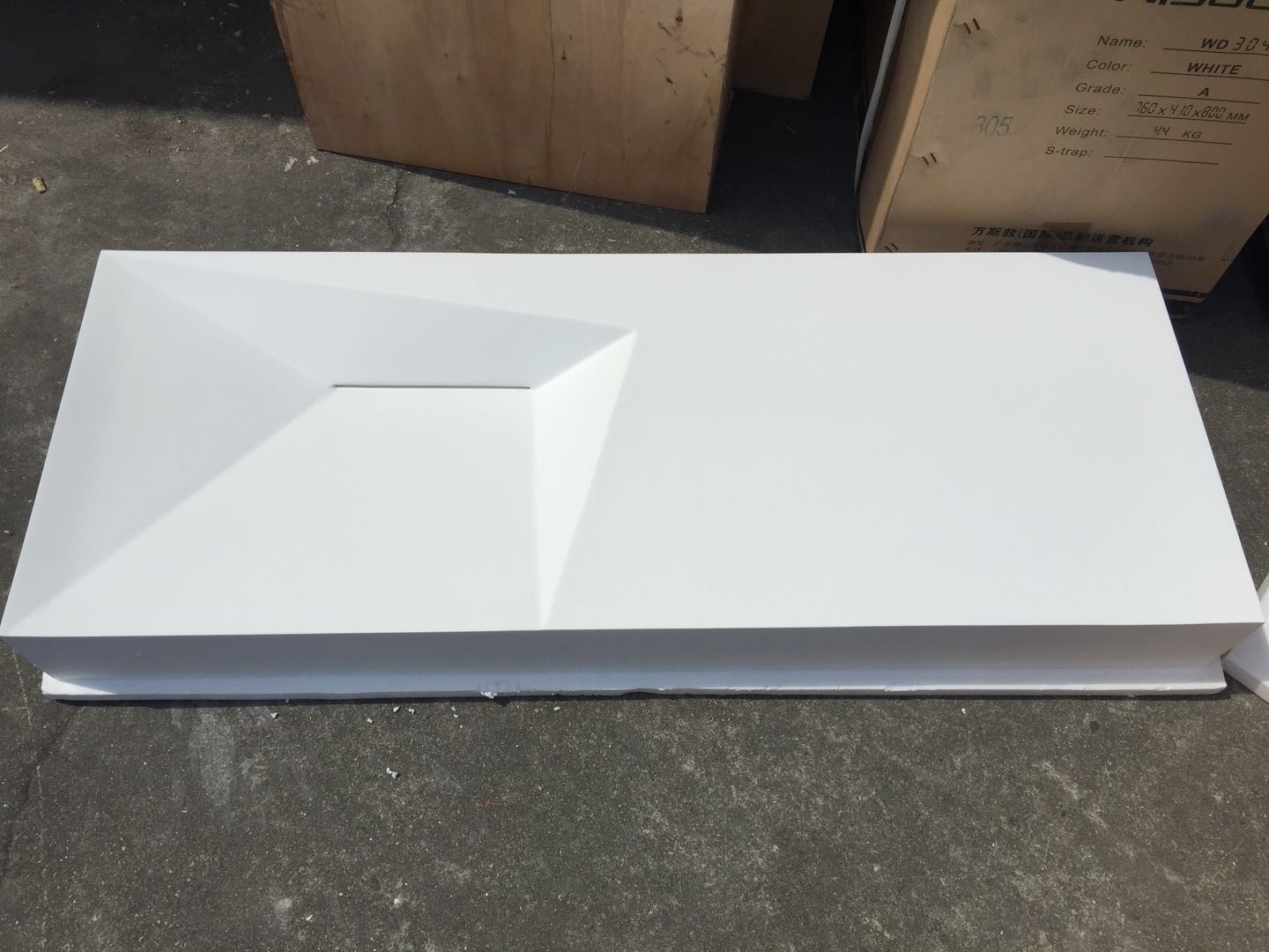 1200mm Unique Design Wall Suspension Vanity Washbasin Above Counter Hidden Style Drain Sink 38428-A