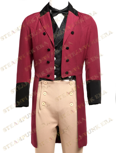 Free Shipping Trendy Crimson Swallow-tailed Steampunk Coat For Men